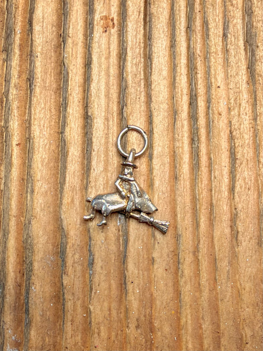 Witch Riding Broom 925 Sterling Silver Pendant
