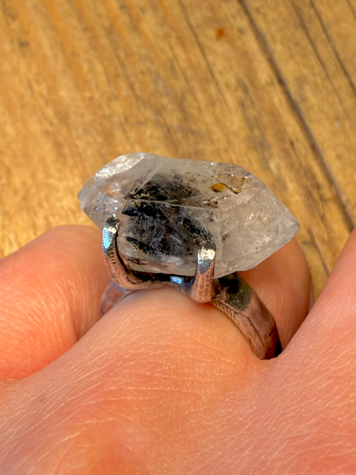 Abstract Herkimer Diamond Quarts Maker Bjerg 925 Sterling Silver Size P Ring