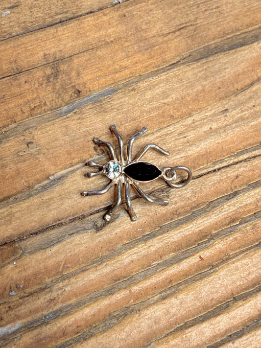 Small Spider Black Stone and White CZ 925 Sterling Silver Pendant