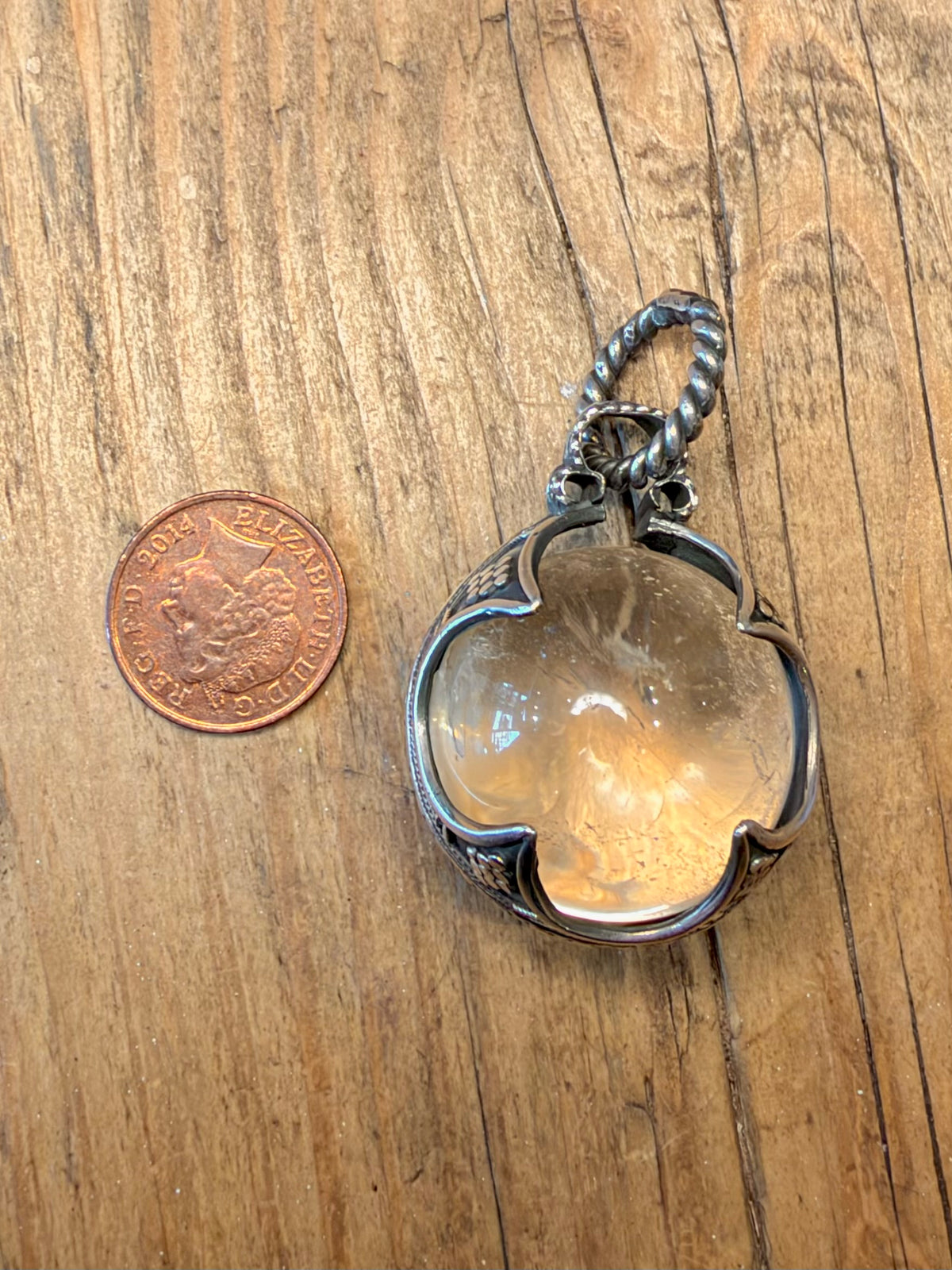 Gotland Clear Quarts Ball Decorative Silver Plated Costume Pendant