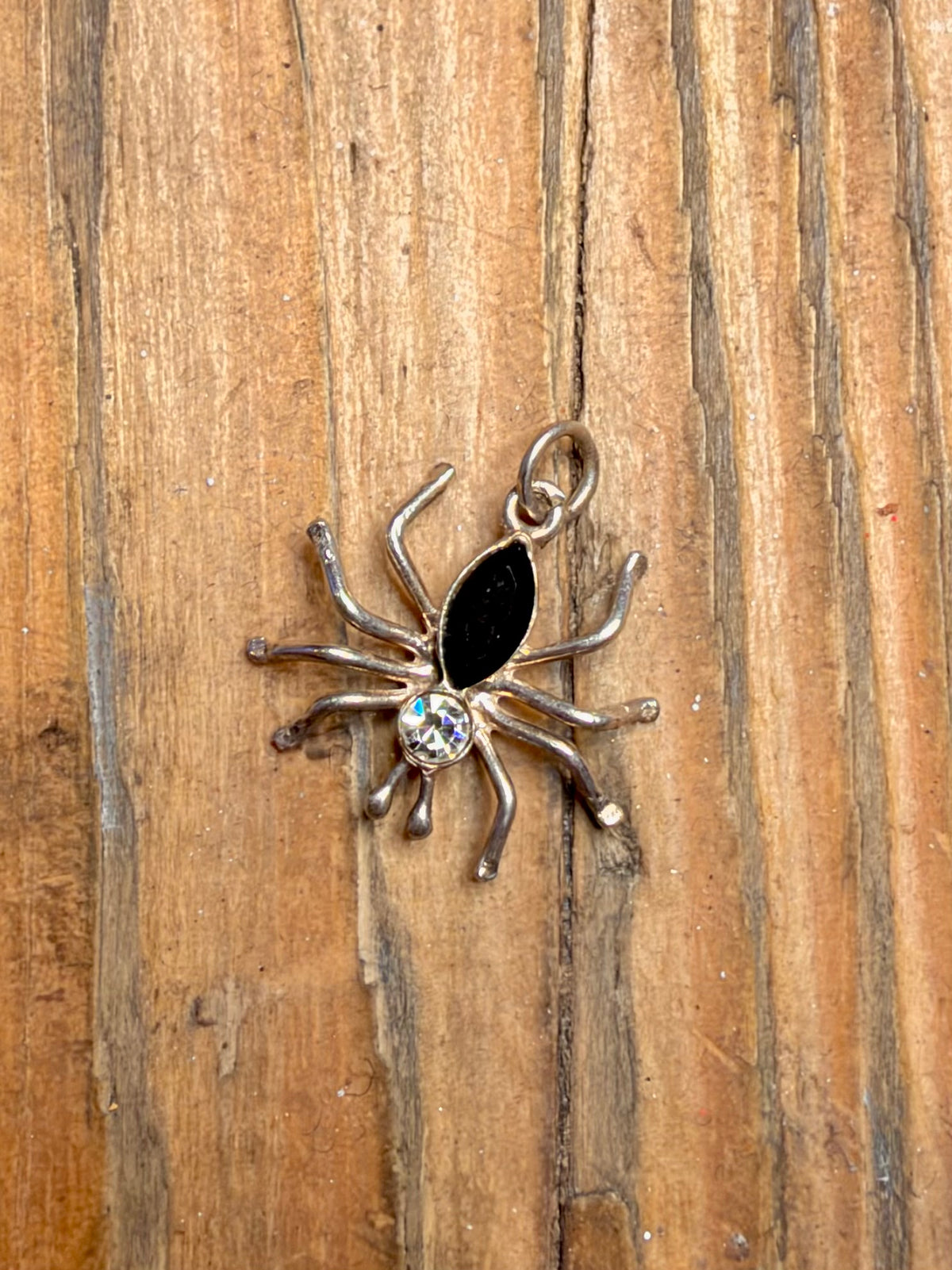 Small Spider Black Stone and White CZ 925 Sterling Silver Pendant
