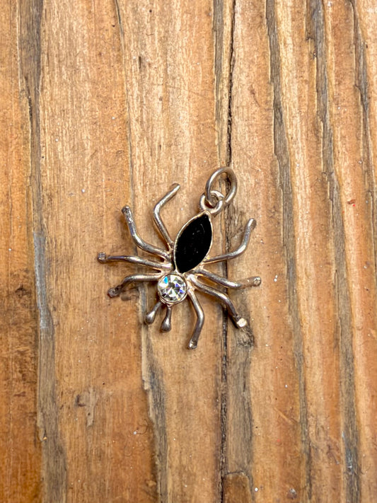 Small Spider Black Stone and White CZ 925 Sterling Silver Pendant