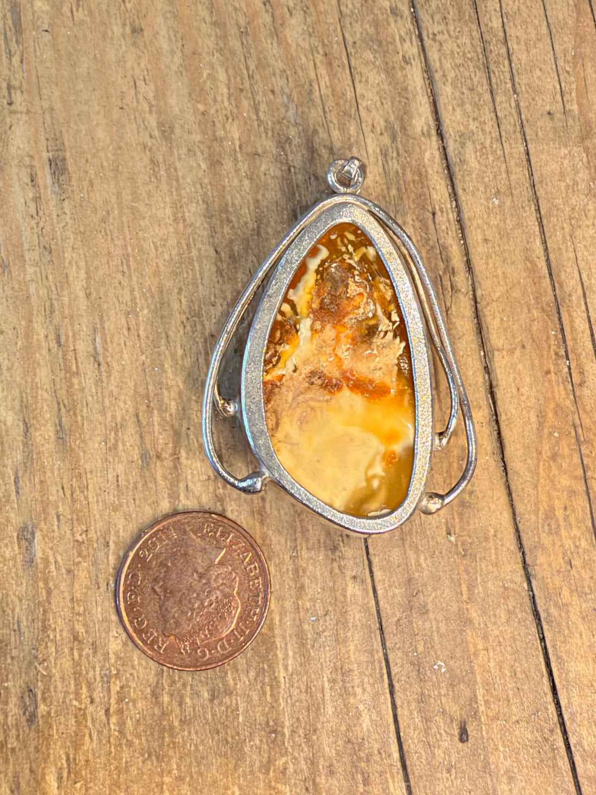 Large Teardrop Shaped Baltic Amber 925 Sterling Silver Pendant
