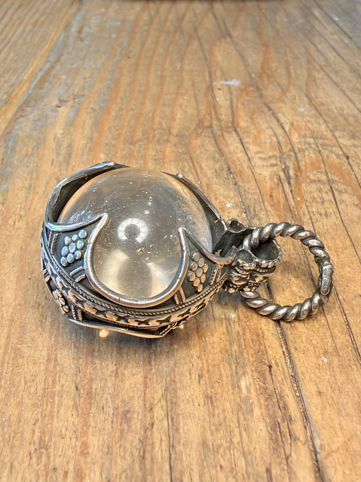 Gotland Clear Quarts Ball Decorative Silver Plated Costume Pendant