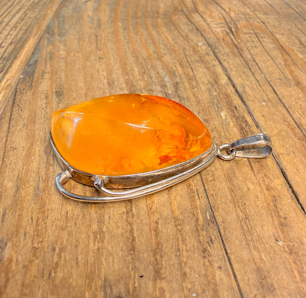 Large Teardrop Shaped Baltic Amber 925 Sterling Silver Pendant