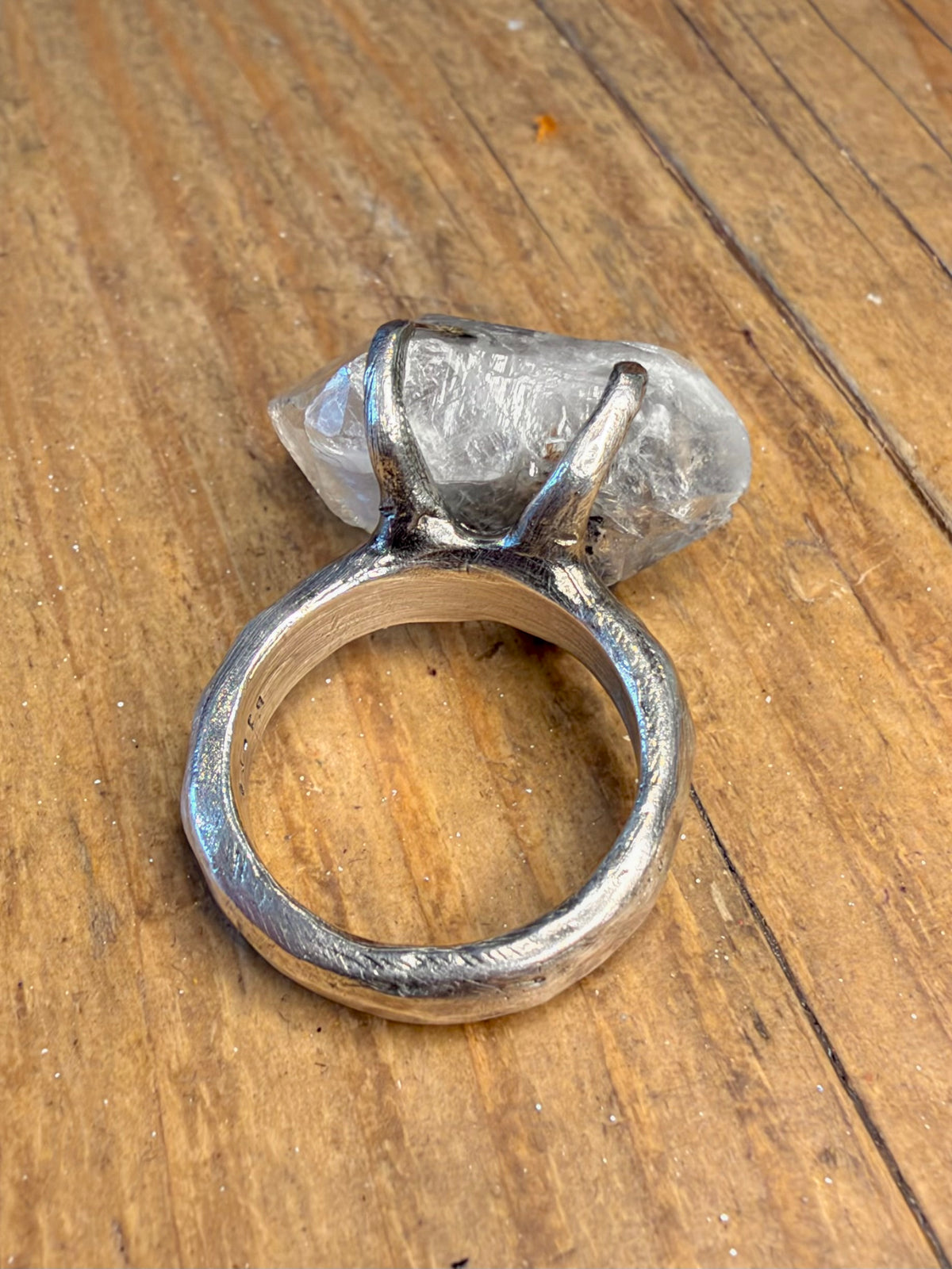 Abstract Herkimer Diamond Quarts Maker Bjerg 925 Sterling Silver Size P Ring