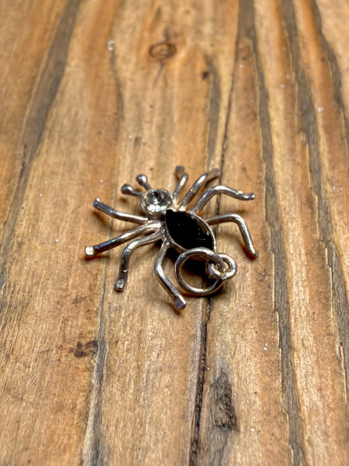 Small Spider Black Stone and White CZ 925 Sterling Silver Pendant