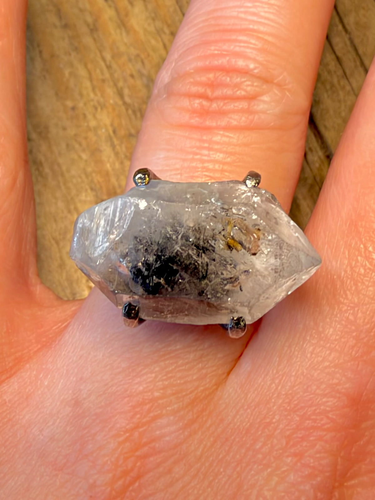 Abstract Herkimer Diamond Quarts Maker Bjerg 925 Sterling Silver Size P Ring