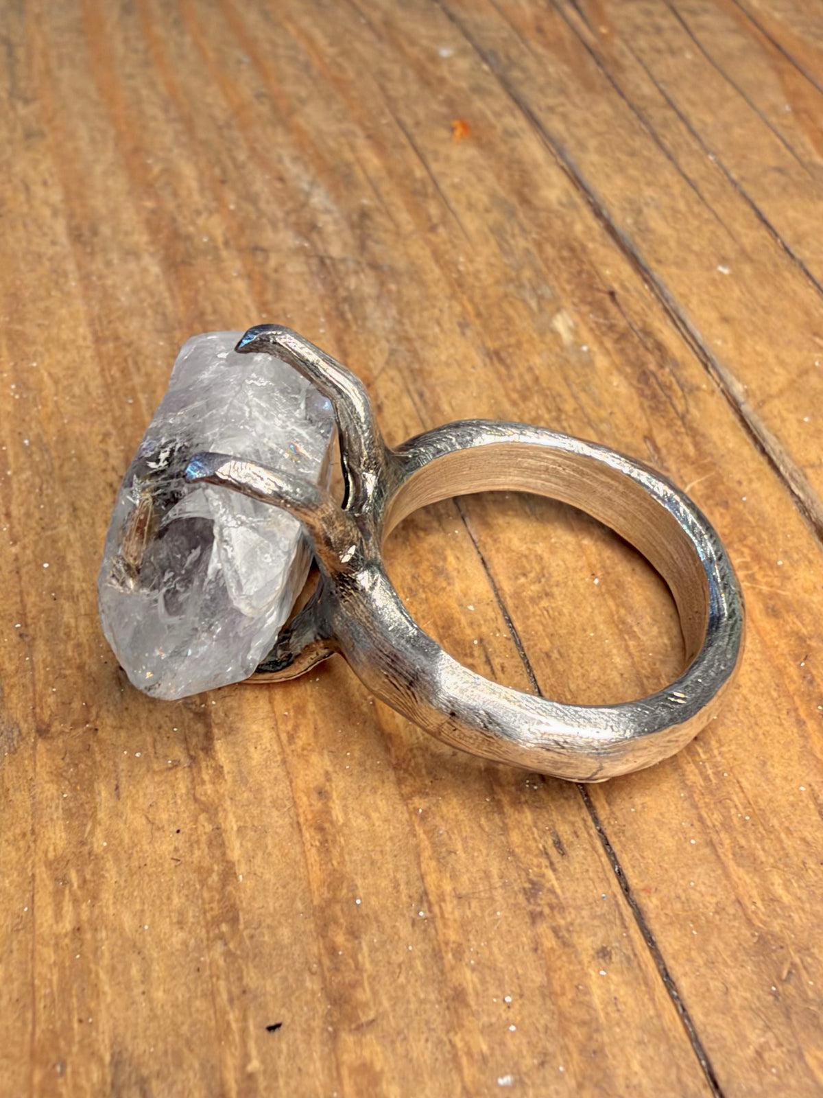 Abstract Herkimer Diamond Quarts Maker Bjerg 925 Sterling Silver Size P Ring