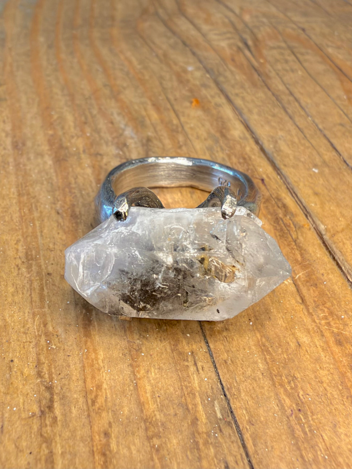 Abstract Herkimer Diamond Quarts Maker Bjerg 925 Sterling Silver Size P Ring