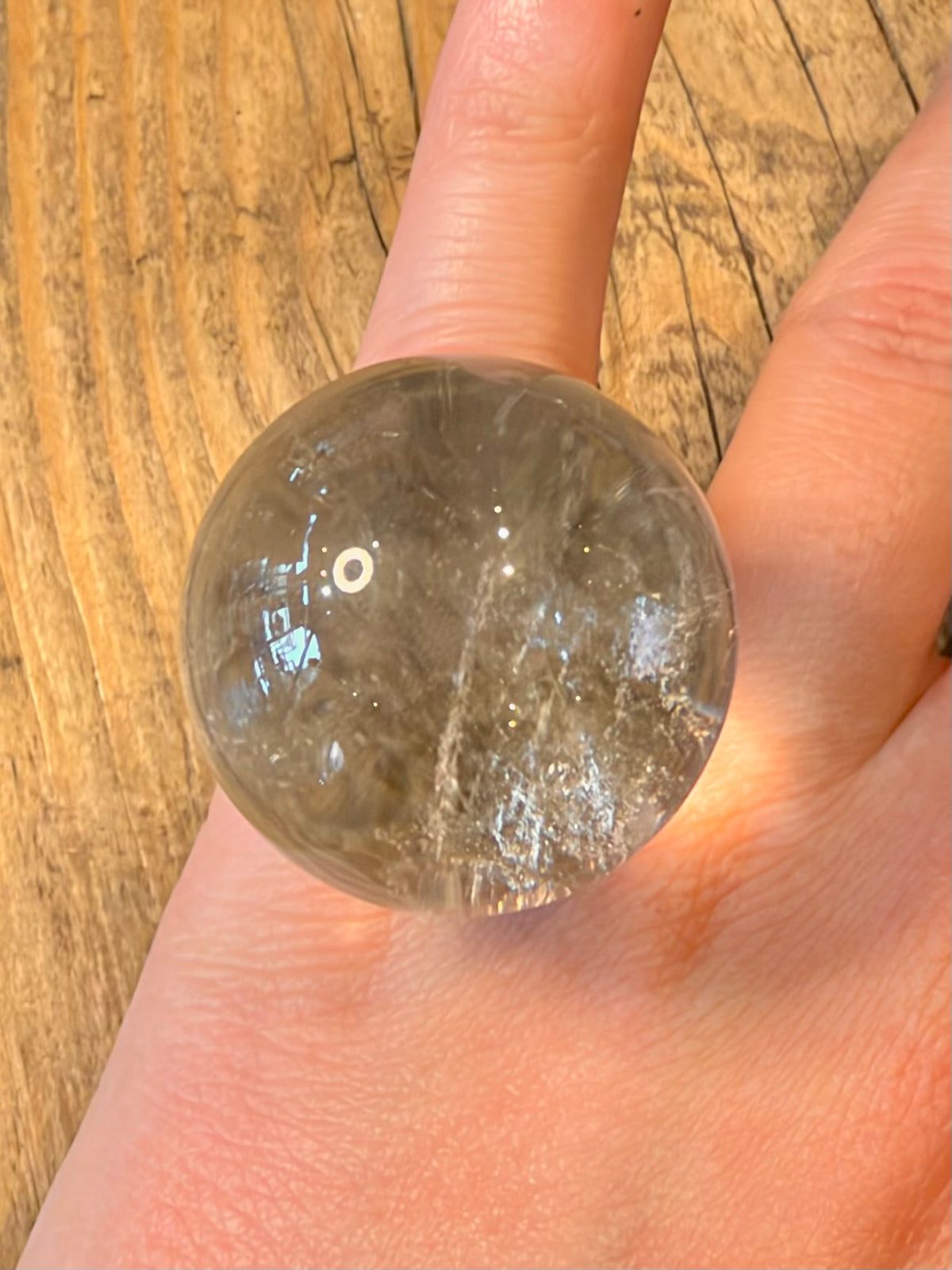 Large Clear Quarts Ball Textured Silver Plate Size M Adjustable Costume Ring