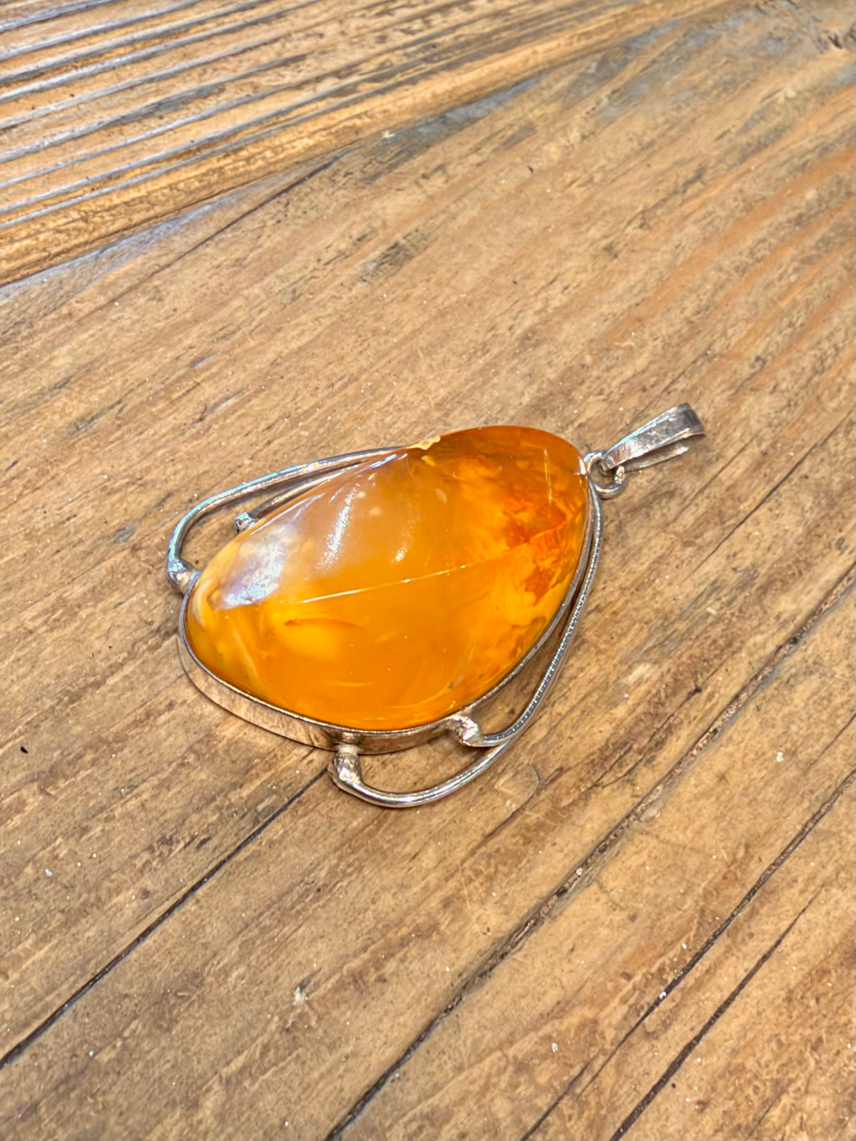 Large Teardrop Shaped Baltic Amber 925 Sterling Silver Pendant