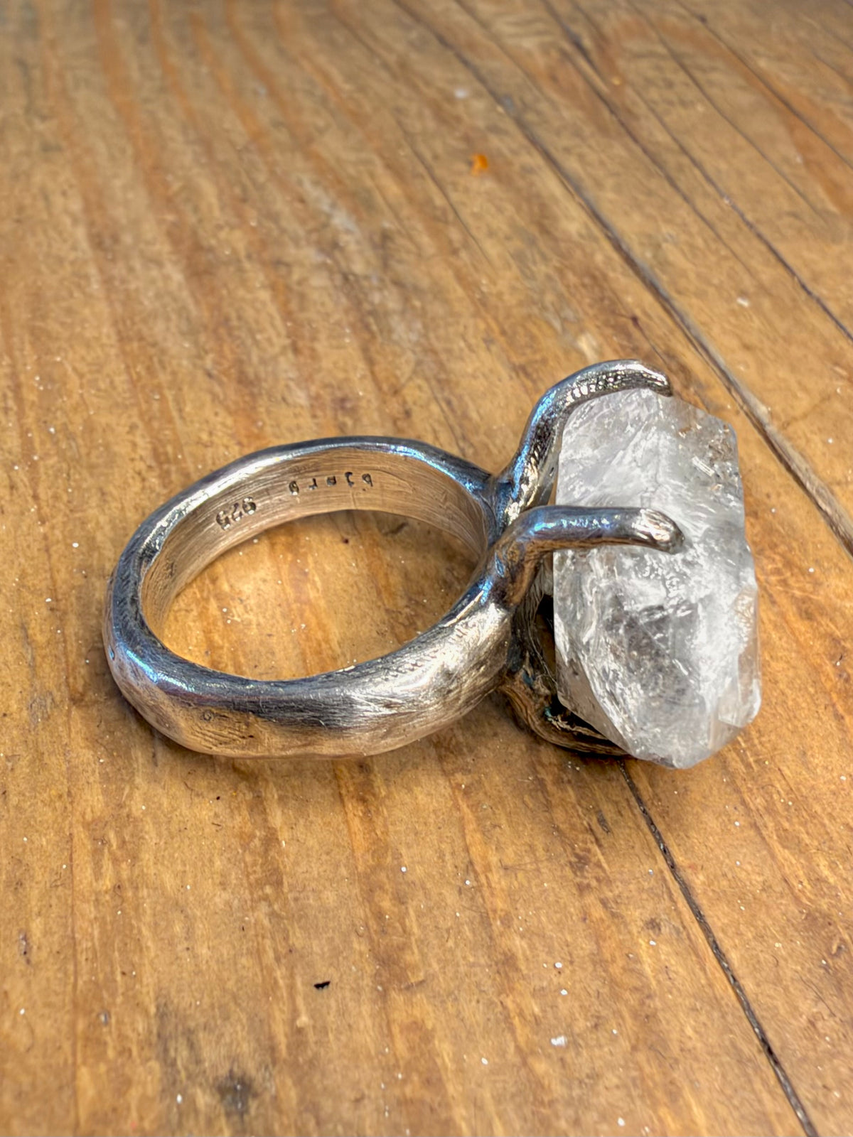 Abstract Herkimer Diamond Quarts Maker Bjerg 925 Sterling Silver Size P Ring