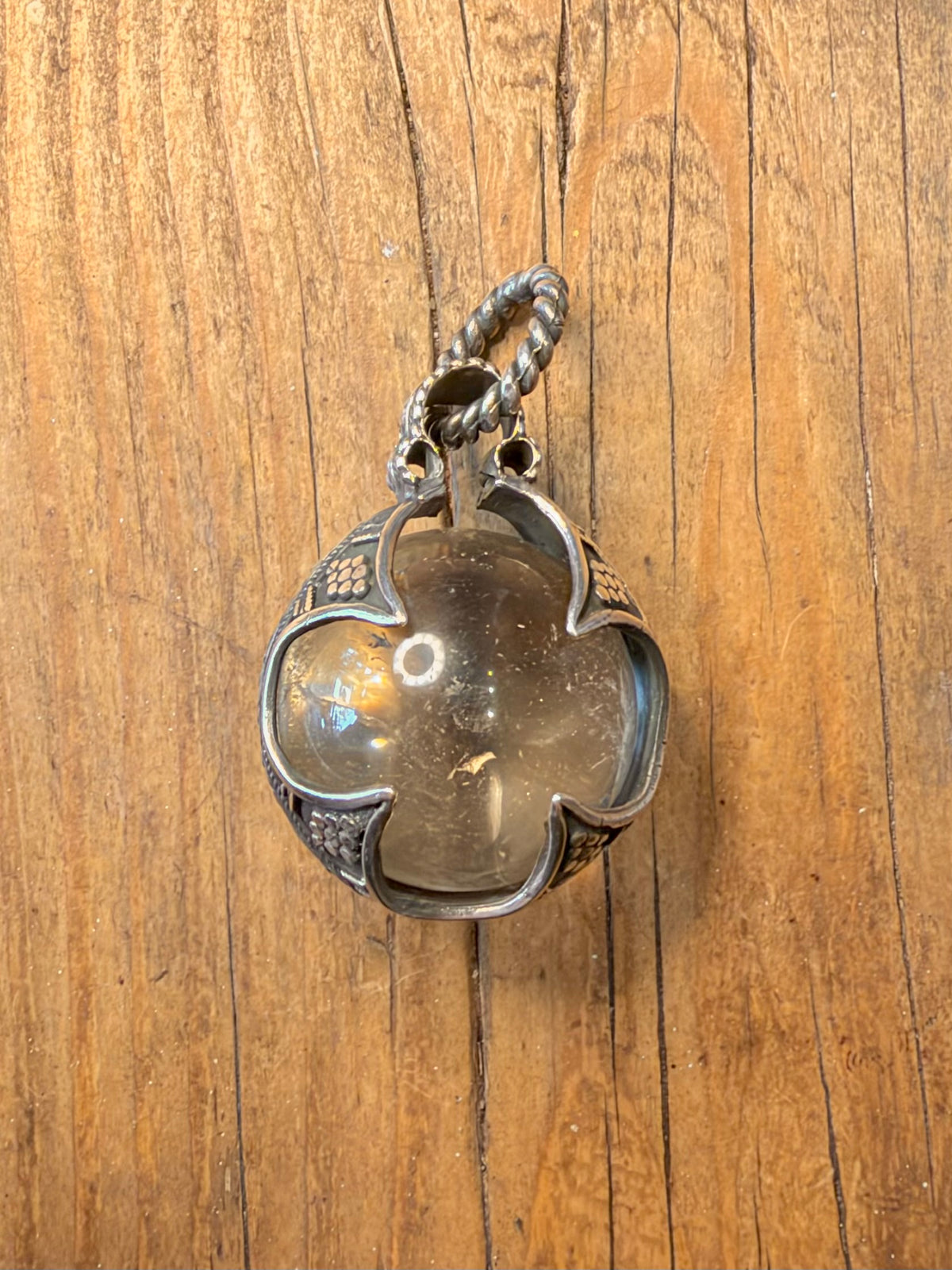 Gotland Clear Quarts Ball Decorative Silver Plated Costume Pendant