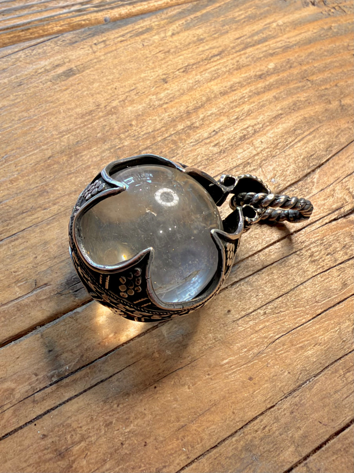 Gotland Clear Quarts Ball Decorative Silver Plated Costume Pendant