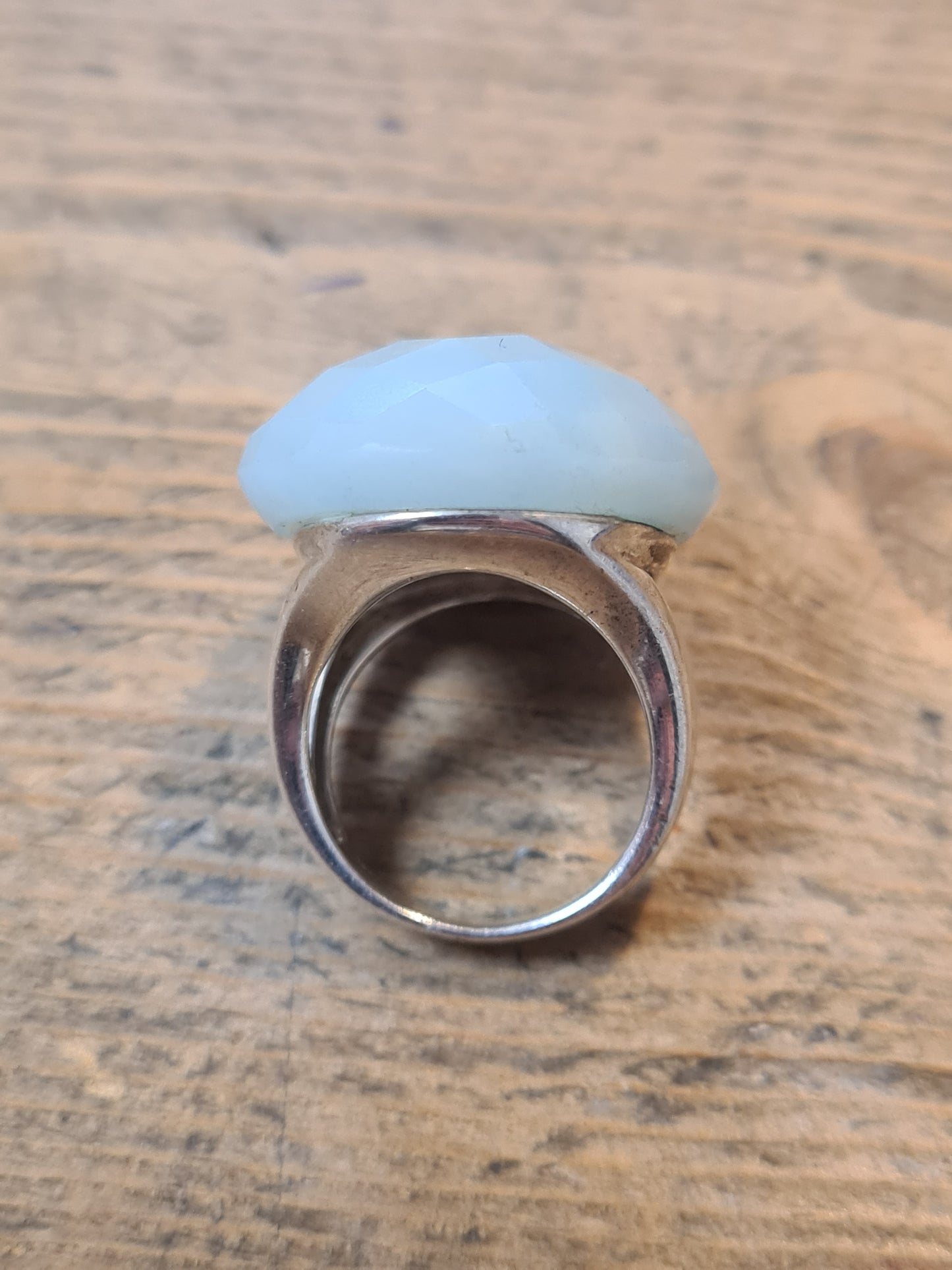 Modern Light Blue Faceted Stone 925 Silver Size K Ring