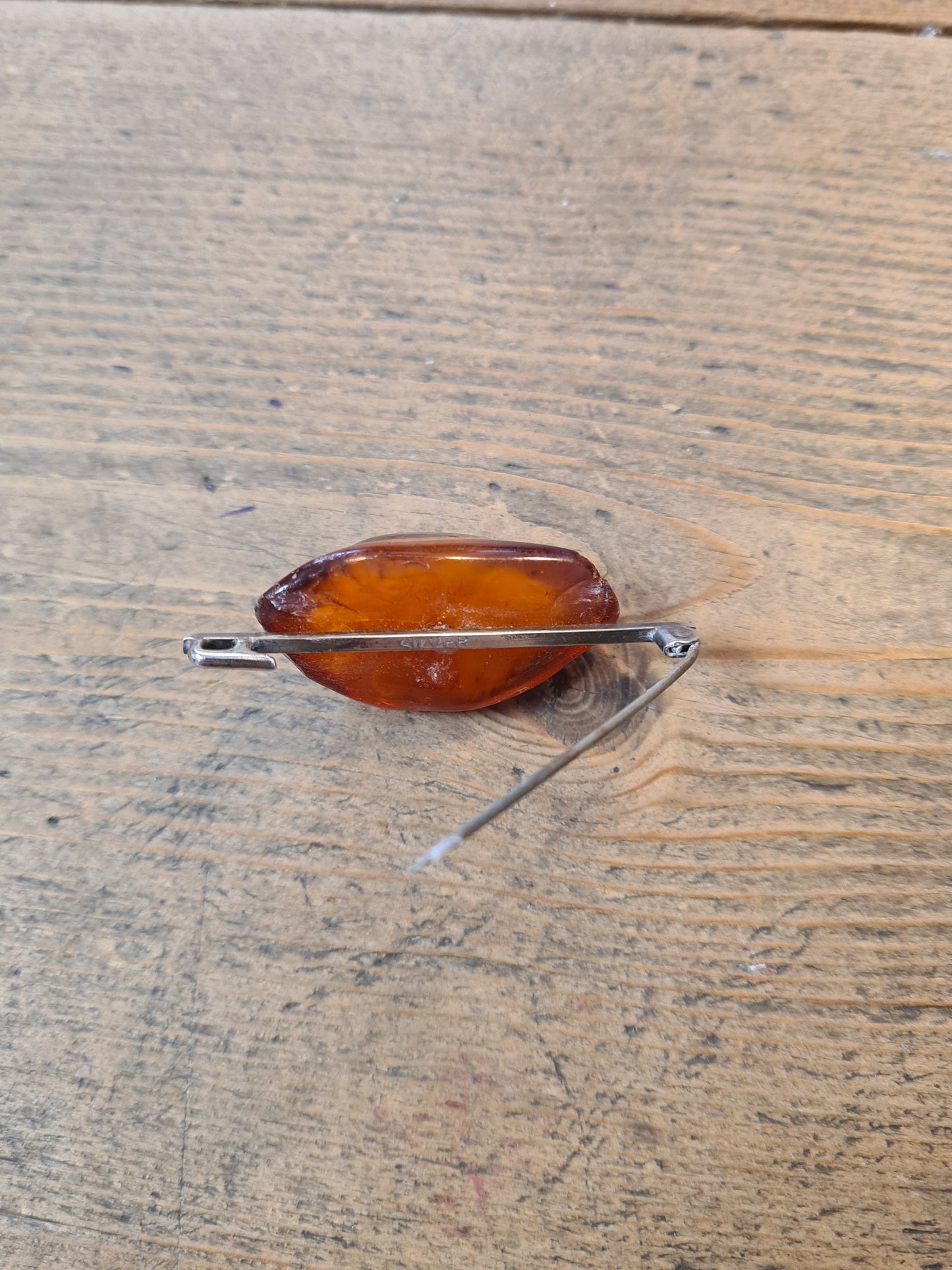 Vintage Large Raw Amber 925 Silver Brooch