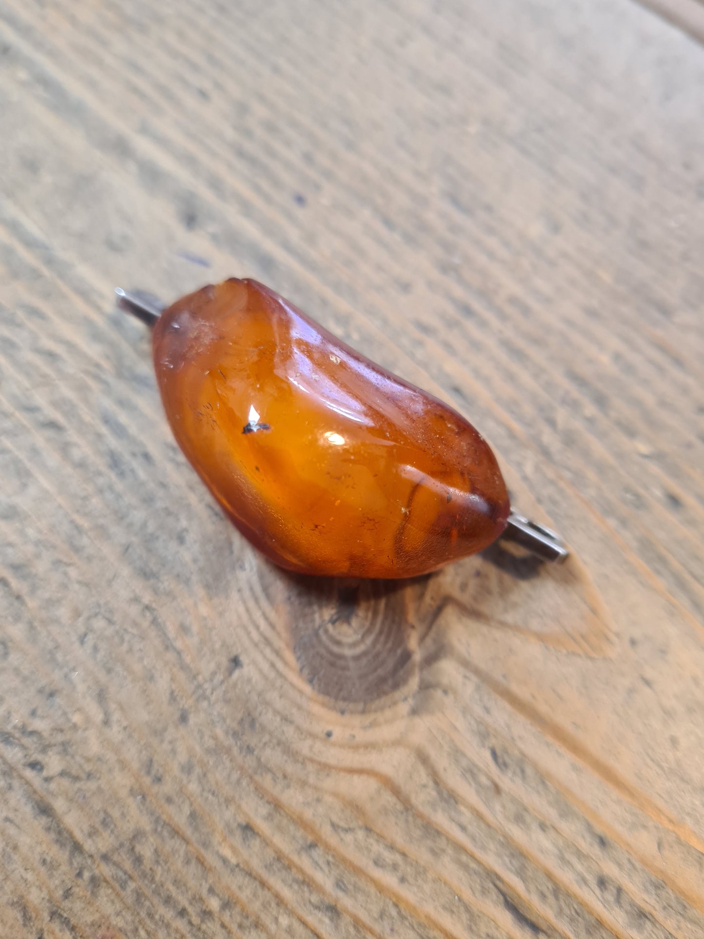 Vintage Large Raw Amber 925 Silver Brooch