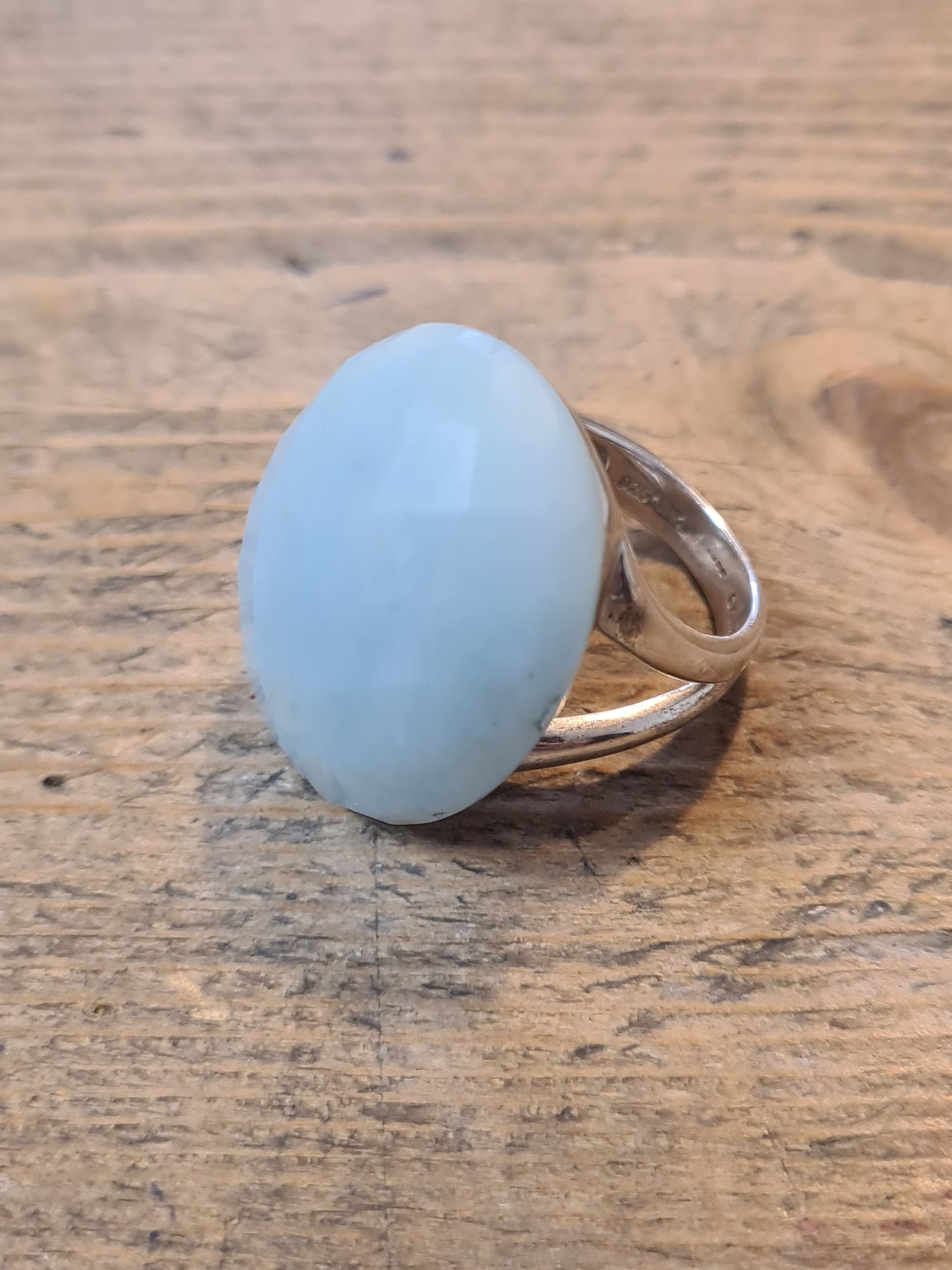 Modern Light Blue Faceted Stone 925 Silver Size K Ring