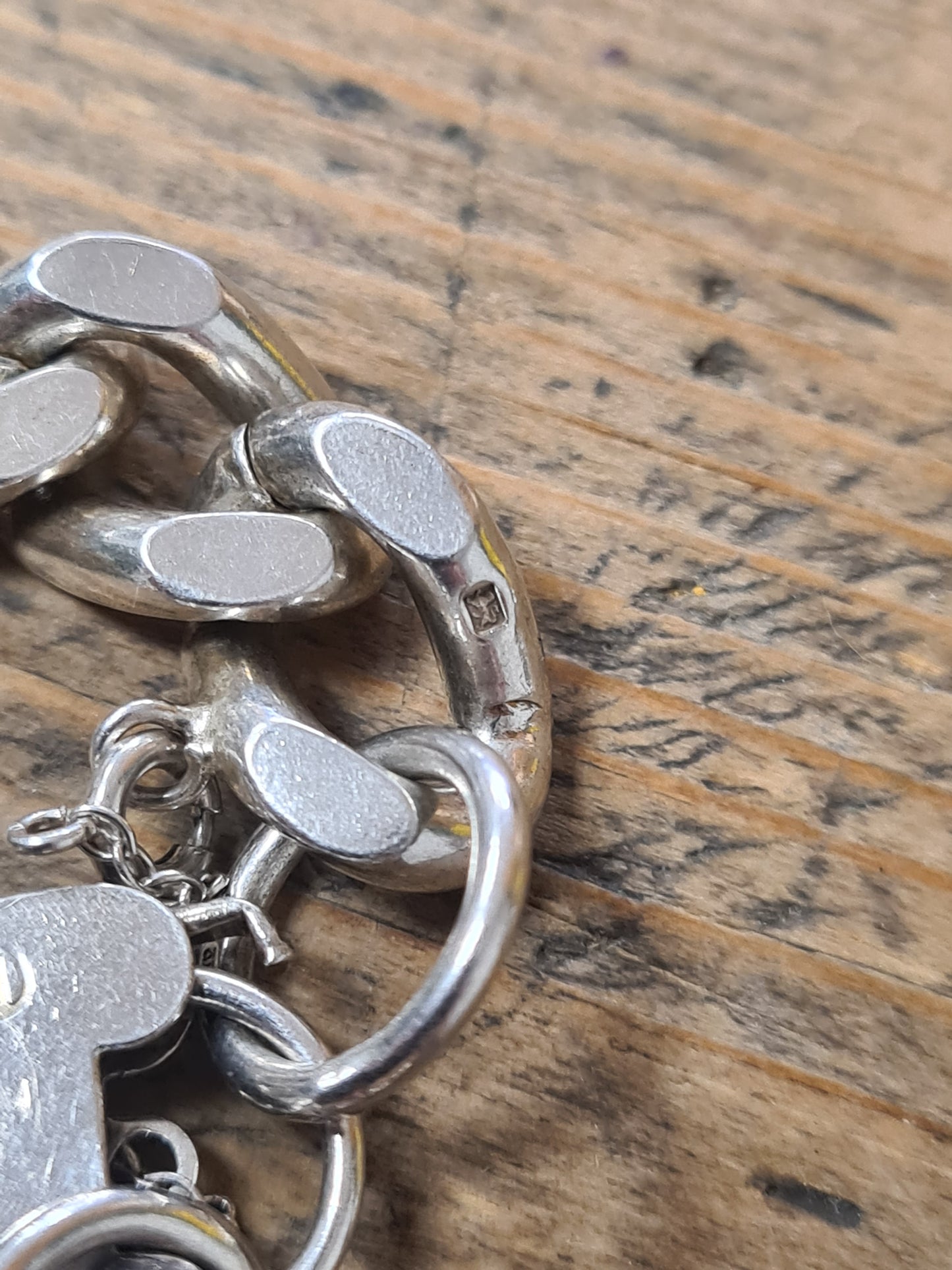 Vintage Heart Padlock Chunky Curb Chain 925 Silver Bracelet