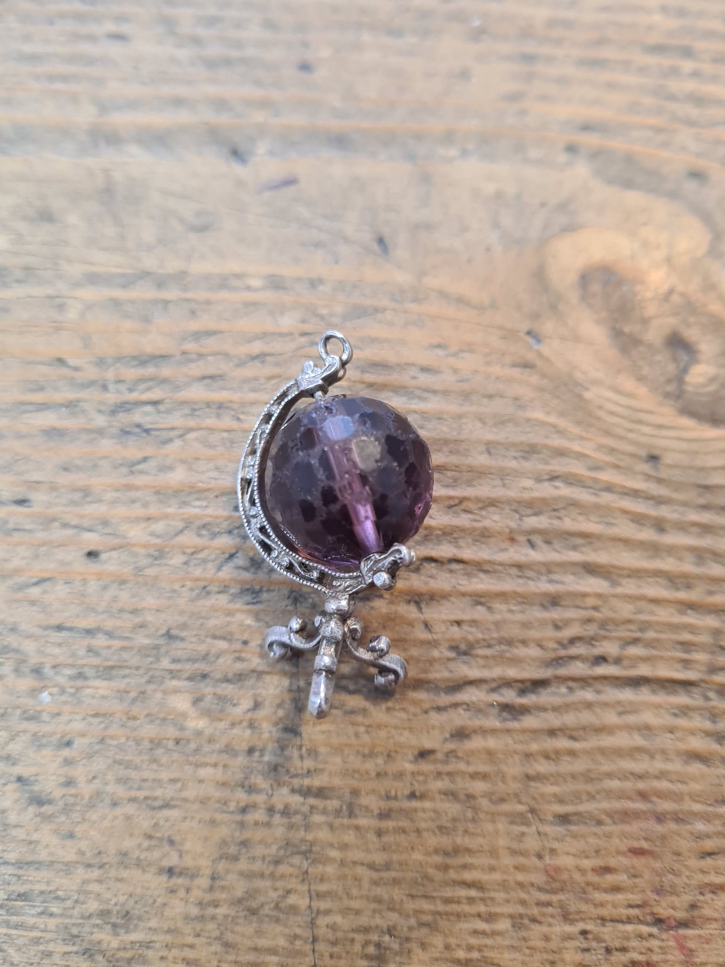 Vintage Purple Bead Faceted Silver Charm Pendant