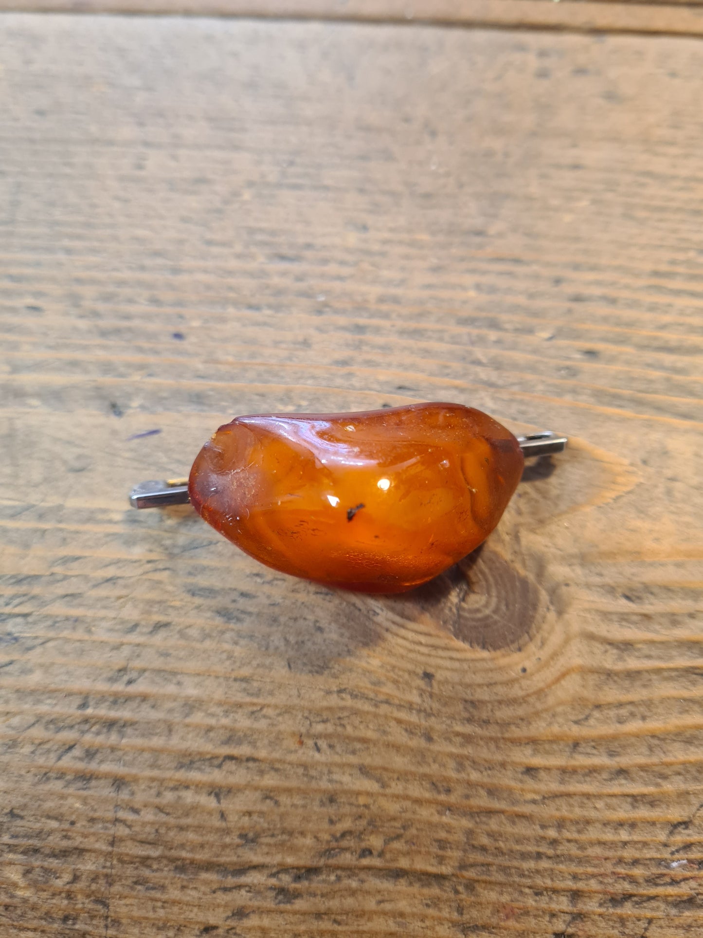 Vintage Large Raw Amber 925 Silver Brooch