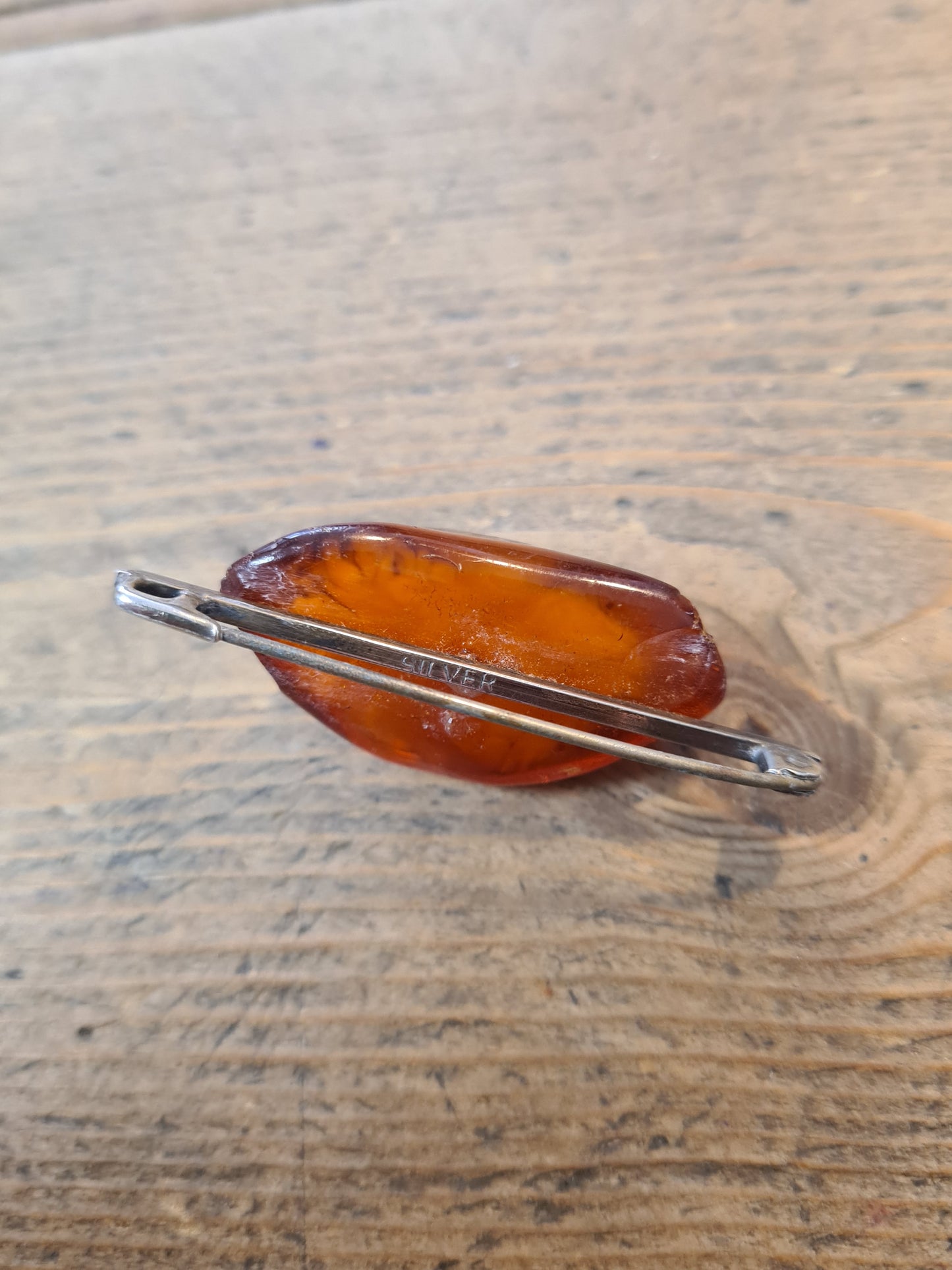 Vintage Large Raw Amber 925 Silver Brooch