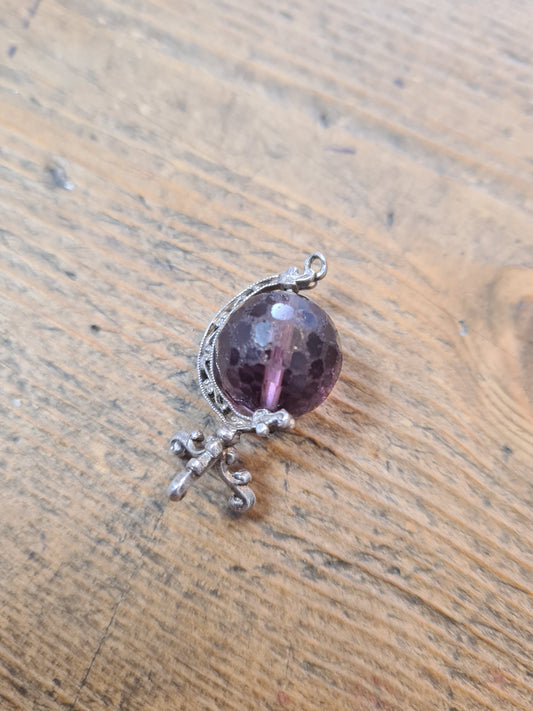 Vintage Purple Bead Faceted Silver Charm Pendant