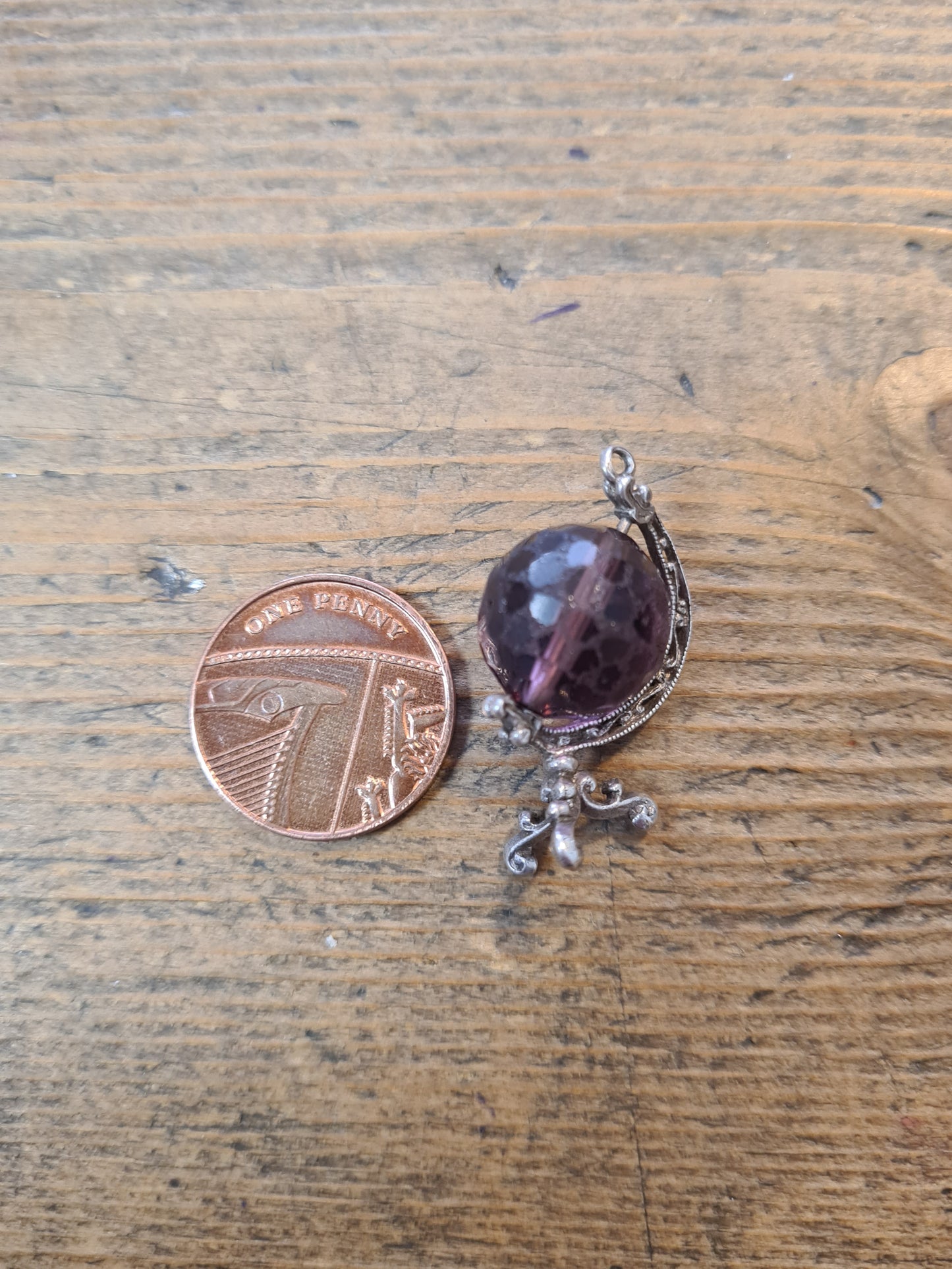 Vintage Purple Bead Faceted Silver Charm Pendant