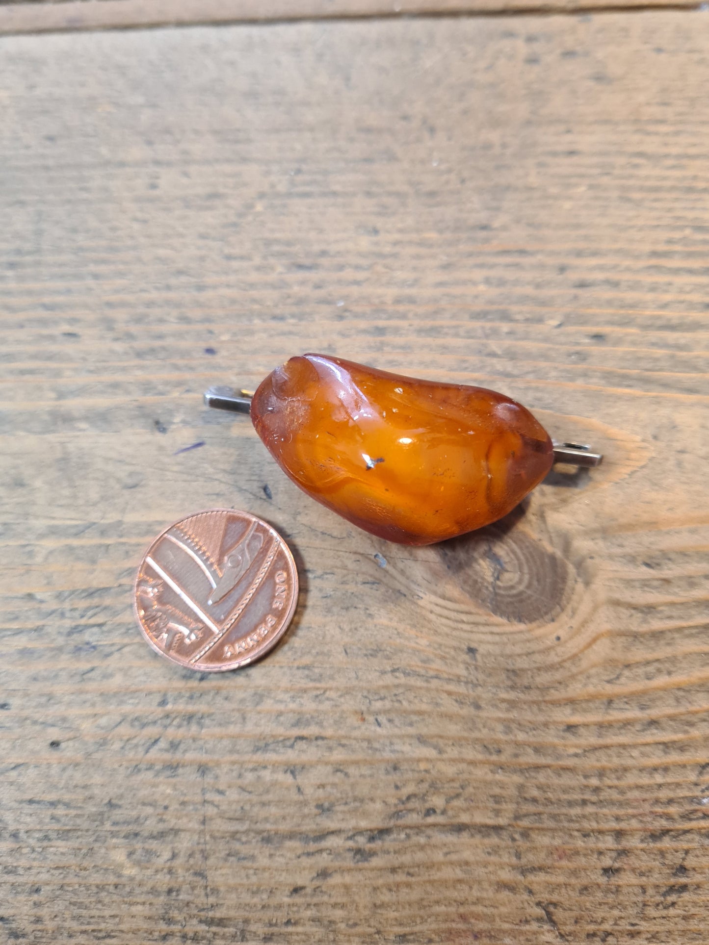 Vintage Large Raw Amber 925 Silver Brooch